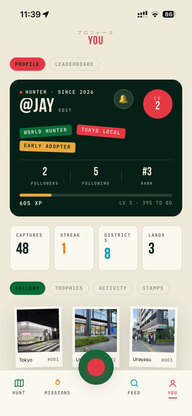 A hunter profile with stats
